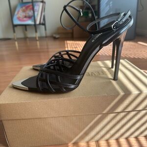 Steve Madden Black and Silver Strappy Heels